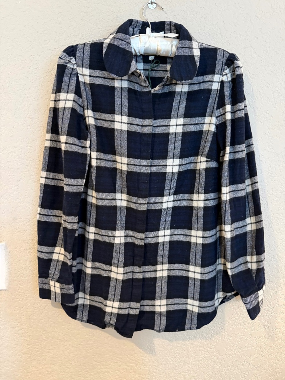 Tuckernuck Saranac Puff Sleeve Flannel Button Down Plaid Shirt